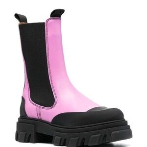 Ganni Pink and Black Combat Boots